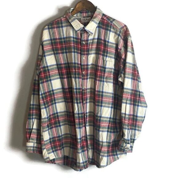 VINTAGE LL BEAN Mens Red Flannel Button Up Long Sleeve Shirt Size XXL Grunge 90s